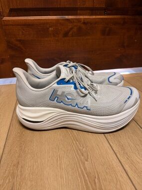 Men’s Hoka Skyward Light Gray and Blue Road Running Sneakers